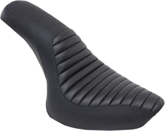 SADDLEMEN Profiler Seat Tuck and Roll for Softail motorcycle with stitched leather design, shown on a motorcycle seat.