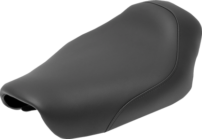 Bill's Exhausts Saddlemen Renegade Seat for FXD 2004-2005 motorcycle, black leather seat with detailed stitching.