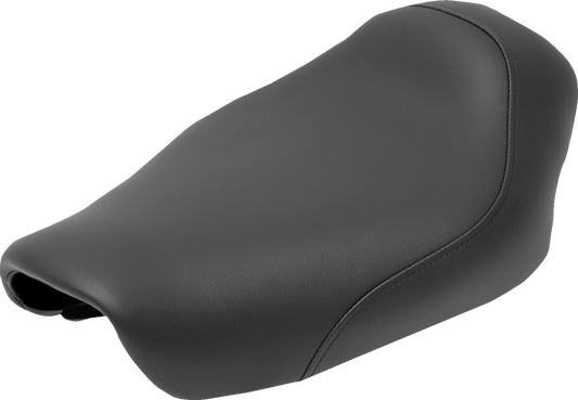 Bill's Exhausts Saddlemen Renegade Seat for FXD 2004-2005 motorcycle, black leather seat with detailed stitching.