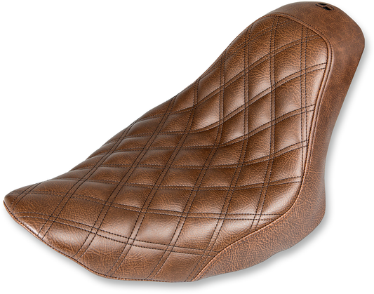 Bill's Exhausts SADDLEMEN Renegade Solo Seat in brown with lattice stitching for FXST motorcycle