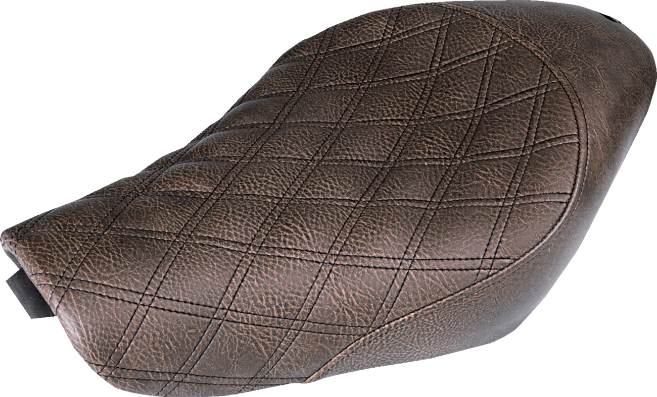 Brown SADDLEMEN Renegade Solo Seat with lattice stitching, designed for XL motorcycles, featuring comfortable cushioning and durable material.