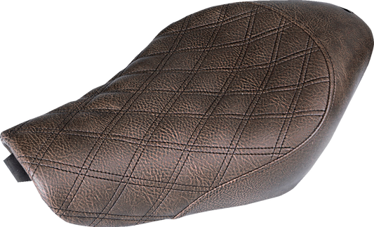 Brown SADDLEMEN Renegade Solo Seat with lattice stitching, designed for XL motorcycles, featuring comfortable cushioning and durable material.