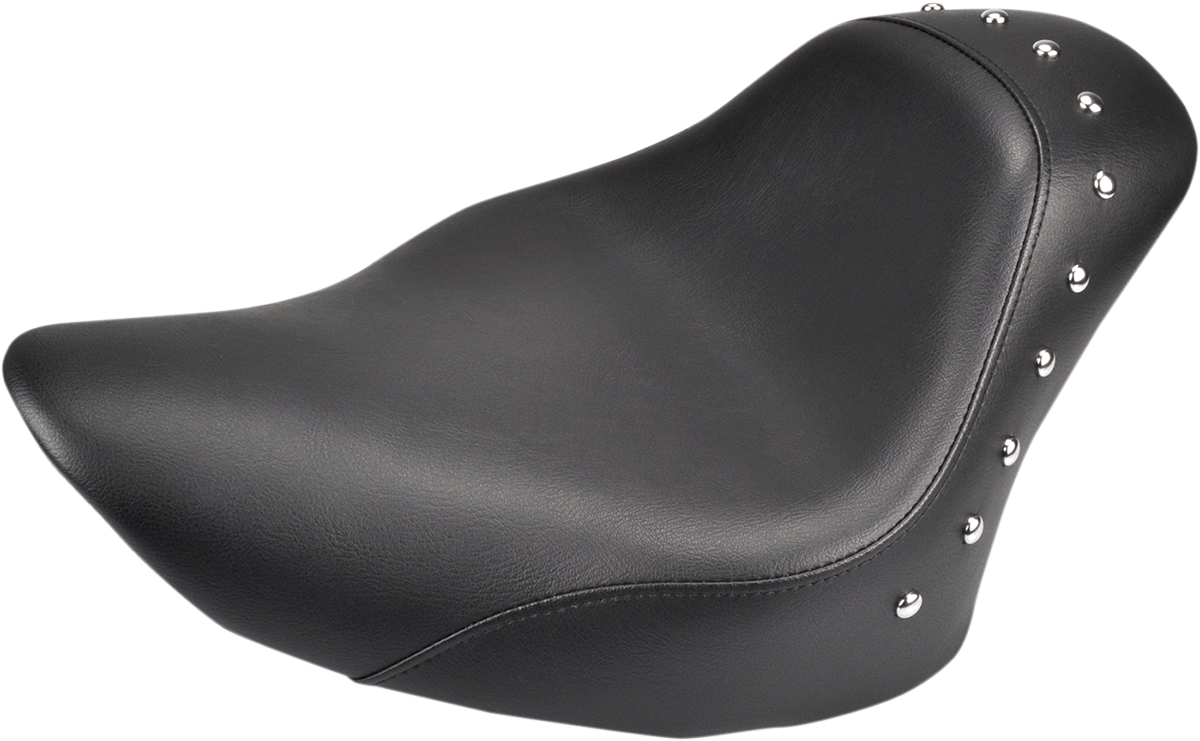 Bill's Exhausts SADDLEMEN Renegade Studded Seat for motorcycle, featuring black leather with silver stud accents