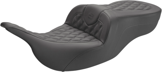 Bill's Exhausts SADDLEMEN Roadsofa seat with full lattice stitch, without backrest, showcasing sleek motorcycle seat design.