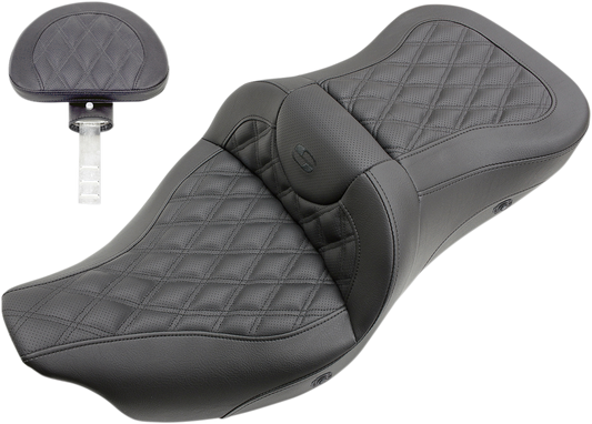Bill's Exhausts SADDLEMEN Roadsofa seat with backrest, full lattice stitch, heated for Harley FLH/FLT models 2008-2023.