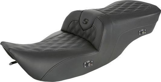 Bill's Exhausts Saddlemens Roadsofa seat without backrest, full lattice stitch, heated, for Harley FLH models 1999-2007