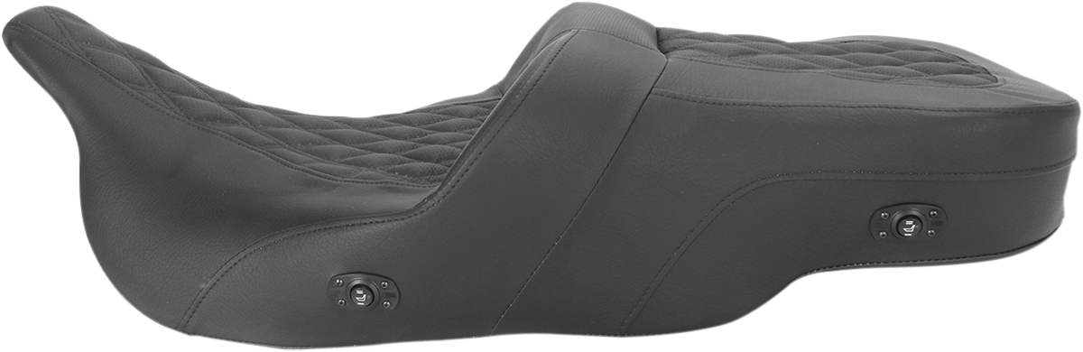 Bill's Exhausts Roadsofa seat for 1999-2007 FLH motorcycles, full lattice stitch, heated, without backrest, motorcycle seat component.