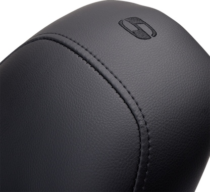 Black SADDLEMEN S3 Super Slammed Solo Seat for Harley bikes 2007-2017, shown in the image with sleek design and comfortable padding.