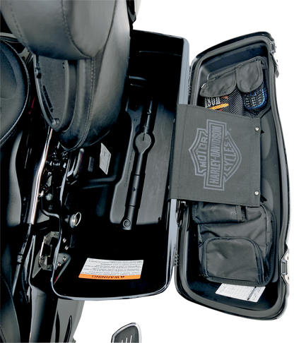 Bill's Exhausts Saddlemen Saddlebag Lid Organizer for seats, designed to organize and secure items on motorcycle saddlebags.