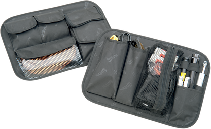 Bill's Exhausts Saddlemen saddlebag lid organizer for seats, featuring multiple compartments and durable construction.