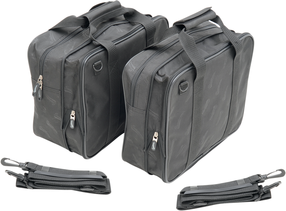 Bill's Exhausts Saddlemen saddlebag liner designed for seat storage, shown in the product image.