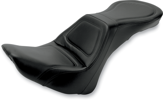 Black SADDLEMEN Explorer motorcycle seat without backrest, stitched design for FLSTN models 2006-2017, by Bill's Exhausts.