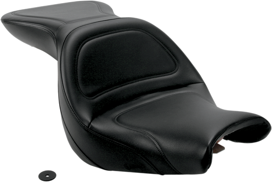 Black SADDLEMEN Explorer seat without backrest, stitched design, for V750 Aero motorcycle, by Bill's Exhausts