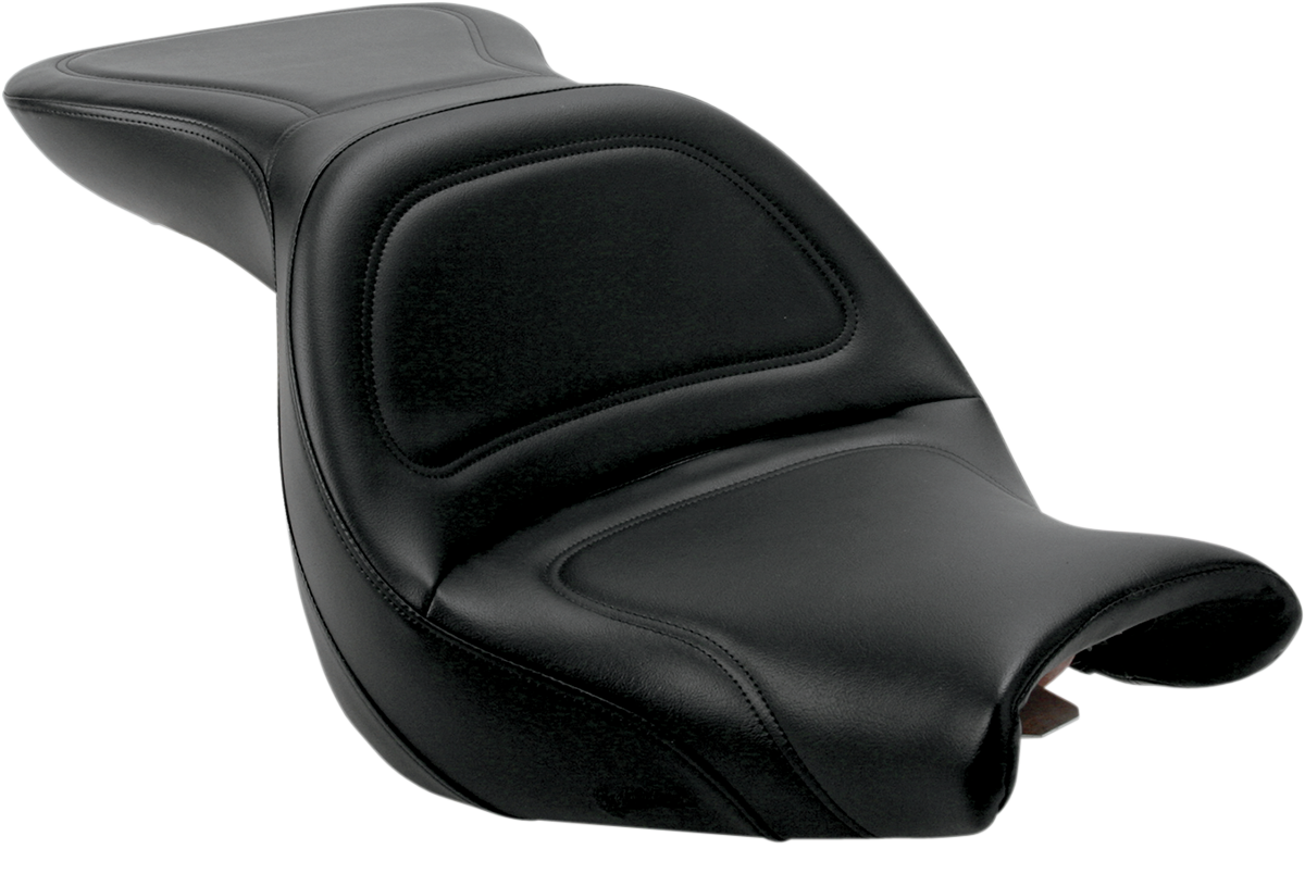 Black SADDLEMEN Explorer seat without backrest, stitched design, for motorcycle, by Bill's Exhausts.