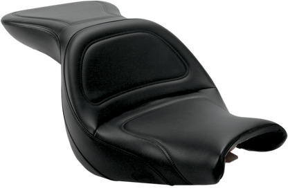 Black SADDLEMEN Explorer seat without backrest, stitched design, for motorcycle, by Bill's Exhausts.
