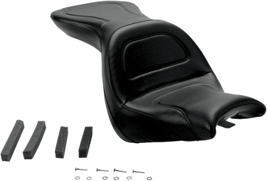 Black SADDLEMEN Explorer motorcycle seat without backrest, stitched design for VT1300R and S models, by Bill's Exhausts