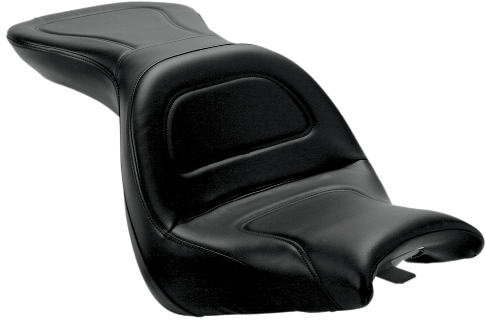 Black SADDLEMEN Explorer motorcycle seat without backrest, stitched design, designed for VT1300R/S models by Bill's Exhausts.
