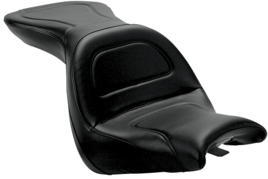 Black SADDLEMEN Explorer motorcycle seat without backrest, stitched design, designed for VT1300R/S models by Bill's Exhausts.