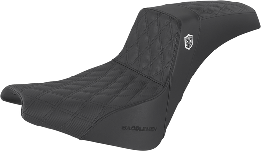 Black Saddlemen Pro Series SDC performance motorcycle seat with lattice stitch and lumbar gripper, designed for enhanced comfort.