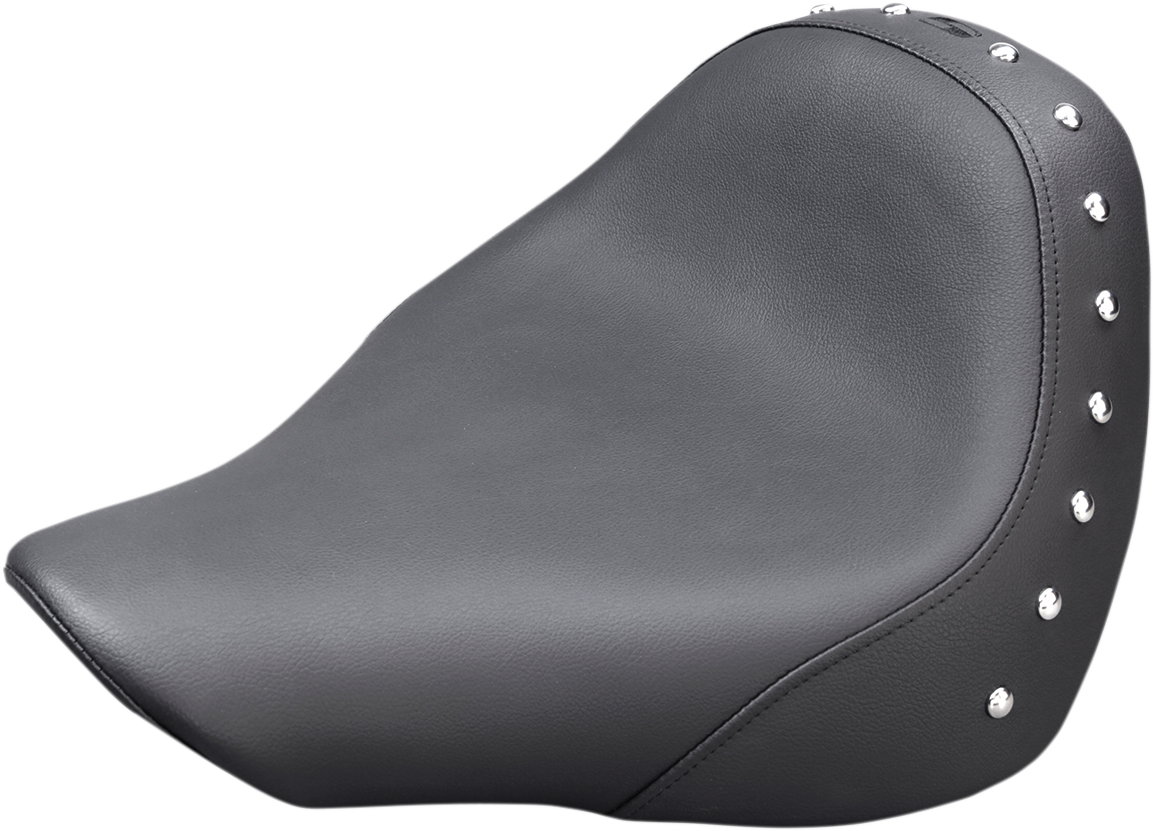 Black SADDLEMEN Renegade Solo motorcycle seat with studded design, designed for comfort and style.