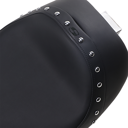 Black Studded SADDLEMEN Renegade Solo motorcycle seat with sleek design and detailed stud accents, designed for comfort and style.