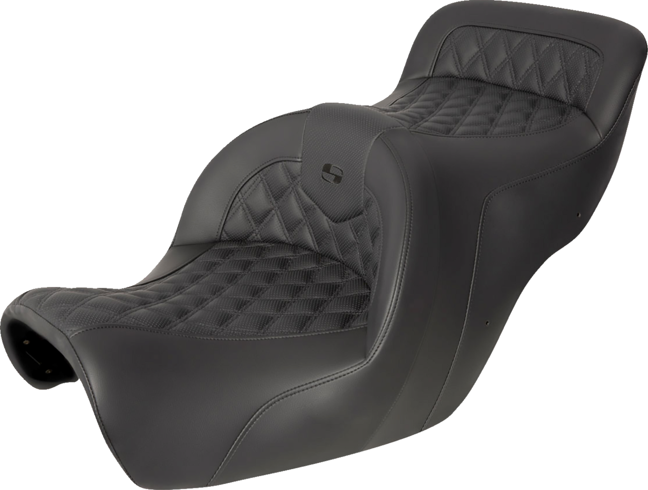 Black Saddlemens Roadsofa motorcycle seat with full lattice stitch, without backrest, designed for road use.