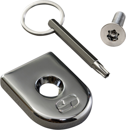 Chrome SADDLEMEN Security Seat Screw for motorcycle seats, designed for secure attachment by Bill's Exhausts.