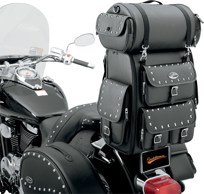 Bill's Exhausts Sissy Bar Bag Desperado for Saddlemens motorcycle seat, durable storage with sleek design.