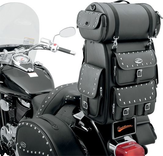 Bill's Exhausts Sissy Bar Bag Desperado for Saddlemens motorcycle seat, durable storage with sleek design.