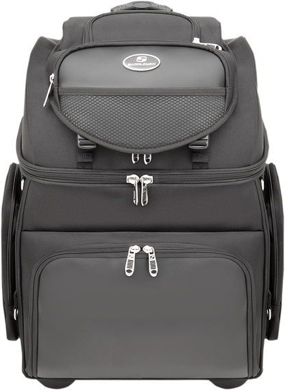Bill's Exhausts Sissy Bar Bag for Saddlemens seats, durable motorcycle storage with secure straps and spacious design.