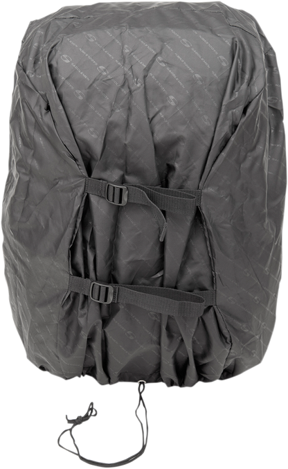 Bill's Exhausts Sissy Bar Bag for Saddlemens seats, black leather motorcycle luggage with straps and storage compartments.