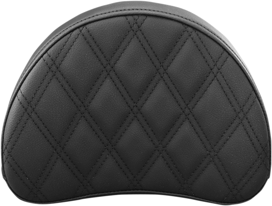 Black SADDLEMEN Sissy Bar Pad with lattice stitching for motorcycle seats, designed for comfort and style.