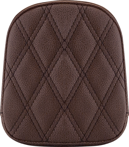 Brown Sissy Bar Pad with lattice stitching by Saddlemens for FL bikes 1999-2022, designed for comfortable seat support.