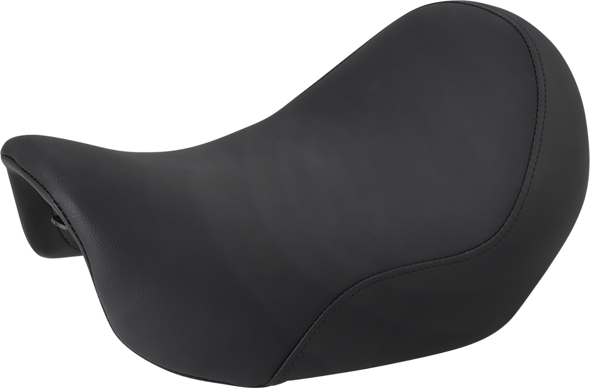 Bill's Exhausts Saddlemens Solo Seat for Dyna motorcycle, black leather seat with sleek design and comfortable riding surface.