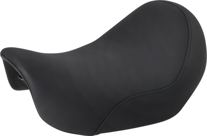Bill's Exhausts Saddlemens Solo Seat for Dyna motorcycle, black leather seat with sleek design and comfortable riding surface.