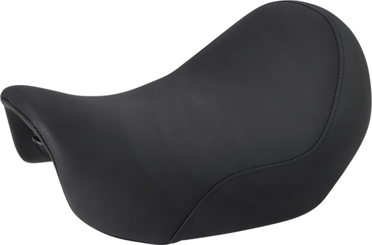 Bill's Exhausts Saddlemens Solo Seat for Dyna motorcycle, black leather seat with sleek design and comfortable riding surface.