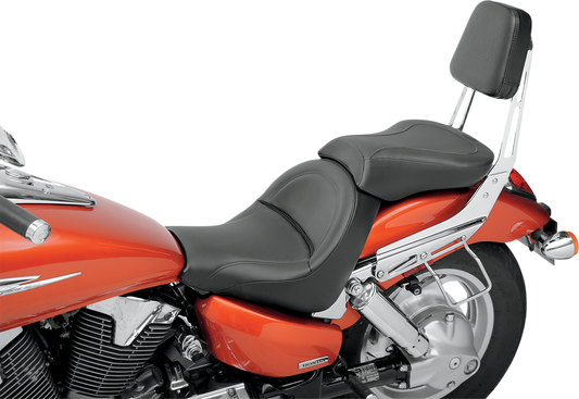 Bill's Exhausts SADDLEMEN Solo Seat for VTX1300R motorcycle, black leather with sleek, contoured design for rider comfort.