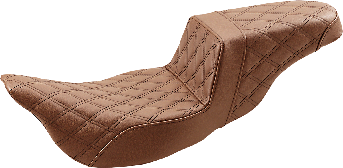 Brown SADDLEMEN Step-Up Seat with extended reach and full lattice stitch, designed for FL models from 2008 to 2023.