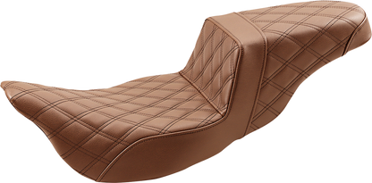 Brown SADDLEMEN Step-Up Seat with extended reach and full lattice stitch, designed for FL models from 2008 to 2023.