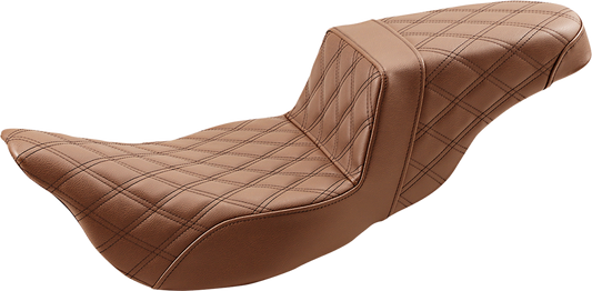Brown SADDLEMEN Step-Up Seat with extended reach and full lattice stitch, designed for FL models from 2008 to 2023.