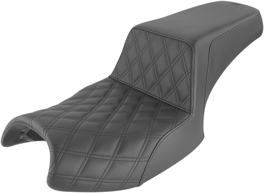 Black SADDLEMEN Step Up Seat for Challenger I20-06-172, front lattice and rear smooth design, motorcycle seat by Bill's Exhausts