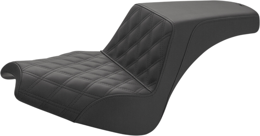 Black SADDLEMEN Step Up Seat with front lattice and rear smooth design for Chief I21-04-172 motorcycle seat by Bill's Exhausts.