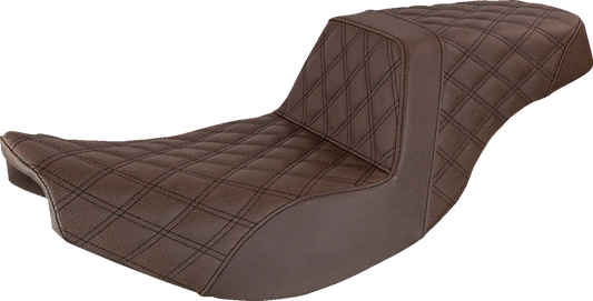 Brown SADDLEMEN Step Up Seat with full lattice design for Indian motorcycles, offering a stylish and comfortable upgrade.