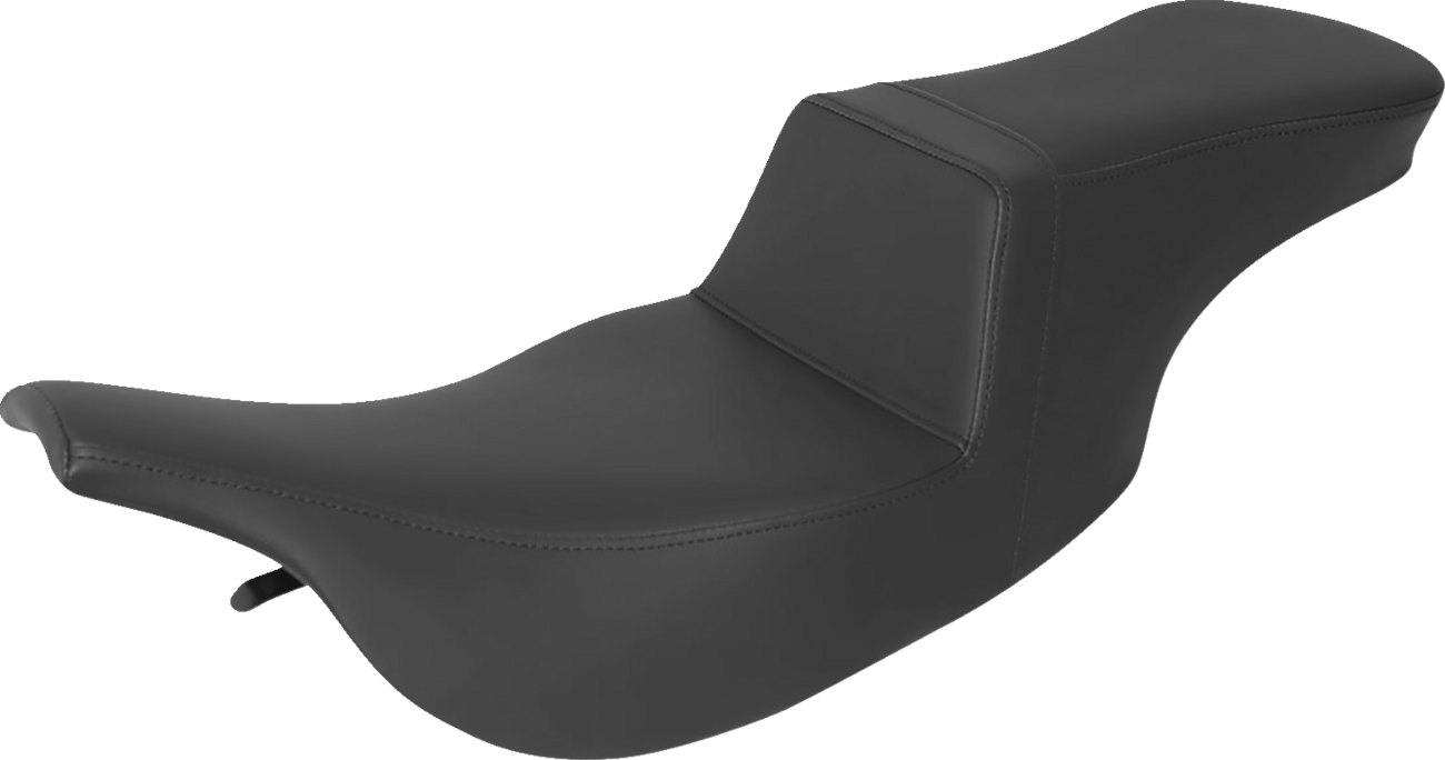 Black SADDLEMEN Step-Up Seat for FLH motorcycles, smooth design, by Bill's Exhausts, shown on a Harley-Davidson motorcycle.