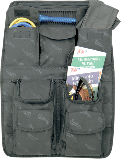 Bill's Exhausts Saddlemen Tour Pack Lid Organizer for seats, featuring a durable storage solution with multiple compartments.