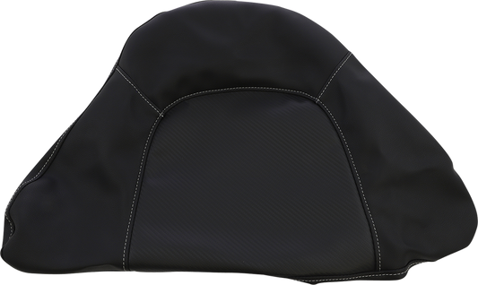 Black carbon fiber SADDLEMEN Tour-Pak backrest pad cover for motorcycle seats, designed for durability and style.