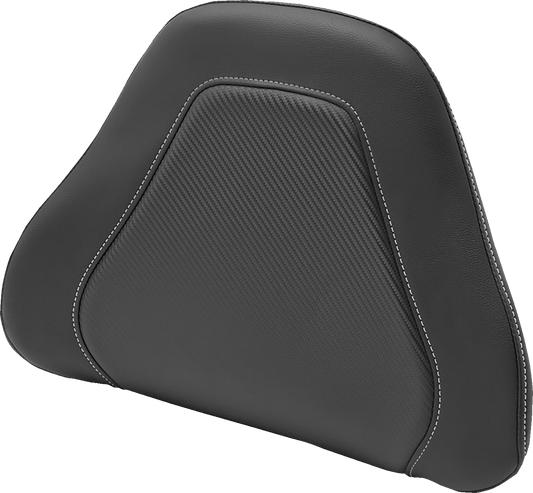 SADDLEMEN Tour-Pak Backrest Pad Cover in black carbon fiber for motorcycle seats, designed for the Bill's Exhausts saddlebag.