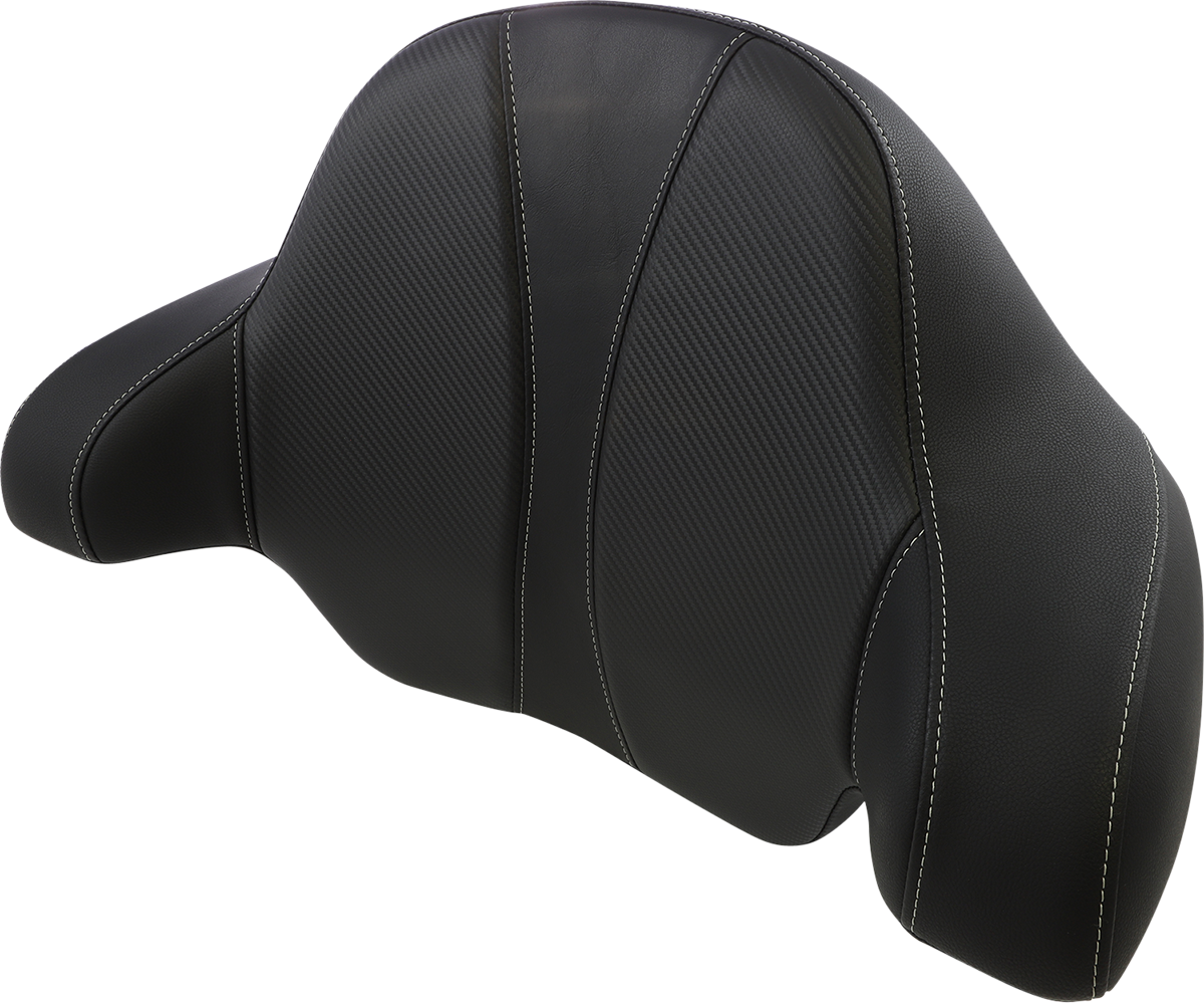 Black SADDLEMEN Tour-Pak Backrest Pad on Dominator Seat for FL models 2014-2023, providing comfortable support.