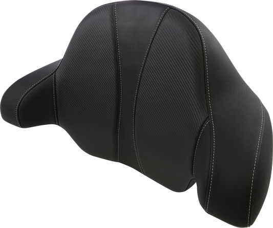 Black SADDLEMEN Tour-Pak Backrest Pad on Dominator Seat for FL models 2014-2023, providing comfortable support.
