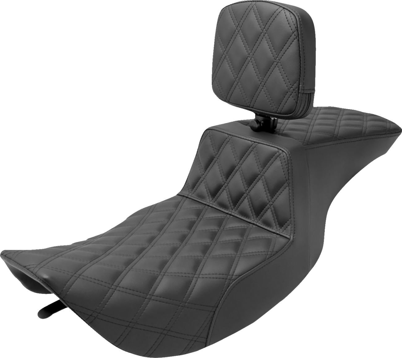 SADDLEMEN Tour Step Up Seat with rider backrest and full lattice stitch for FLHR and FLHX models, includes mounting hardware.